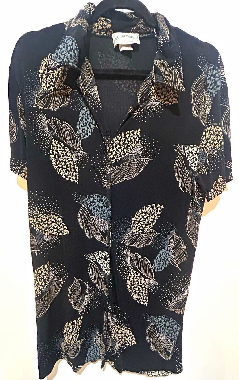 Frazier Lawrence Black Floral Collared Short Sleeve Button Up Blouse